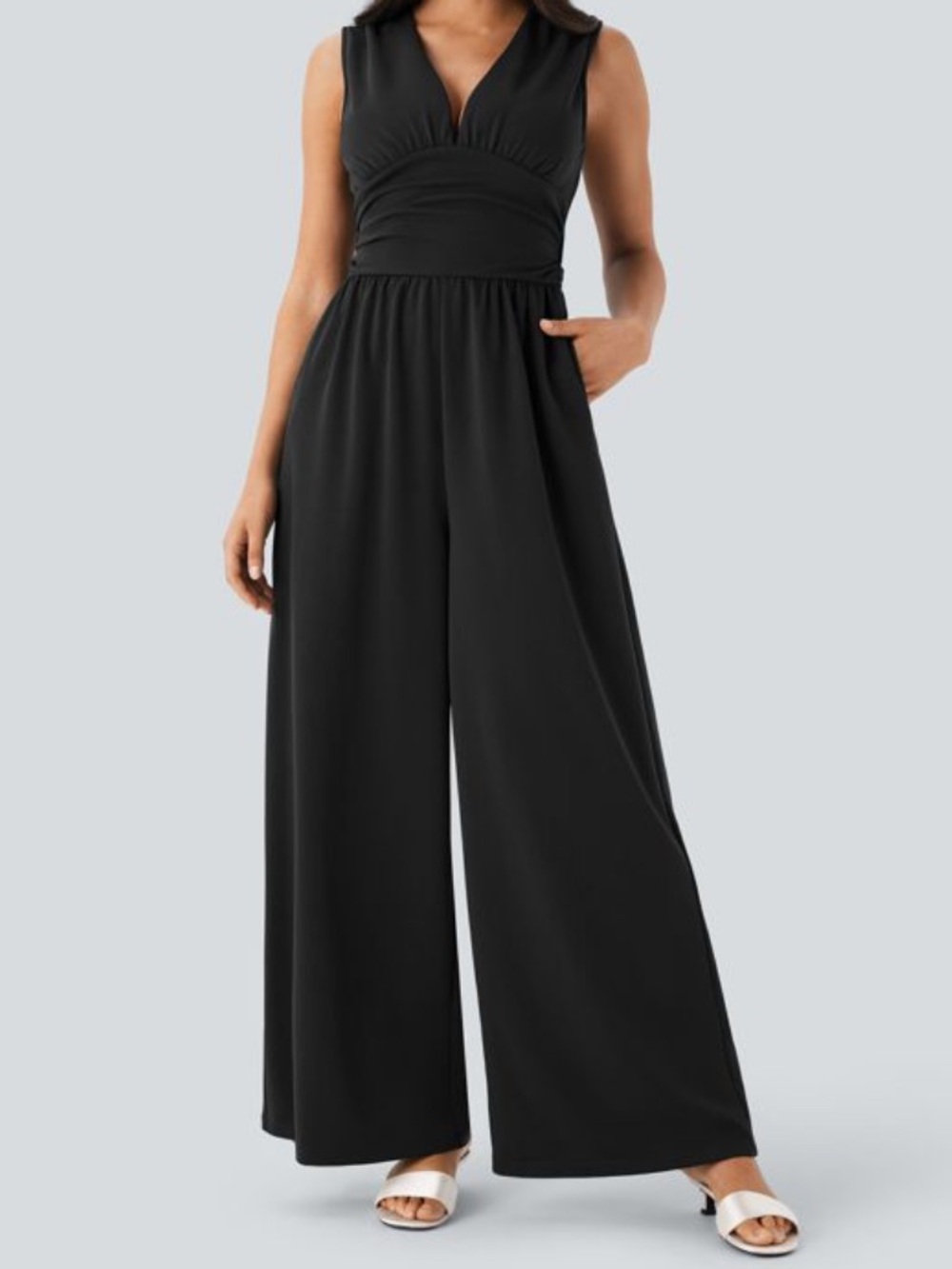 HALARA Black Sleeveless V-Neck Wide-Leg Jumpsuit